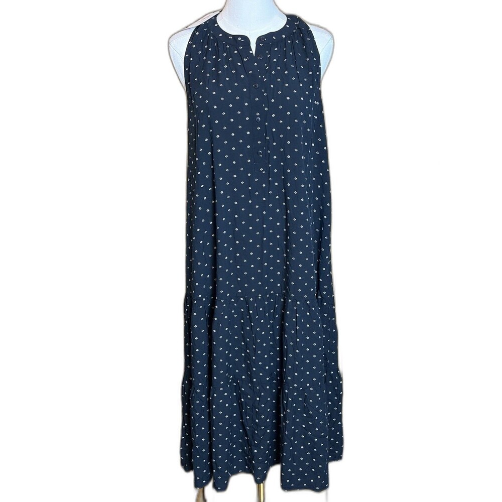 the nines by HATCH Black White Polka Dot Flowers Rayon Button Midi Dress XS